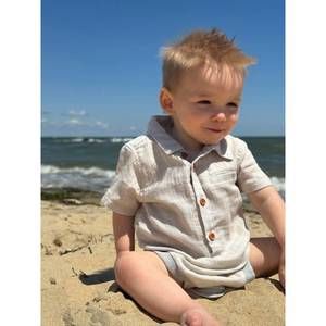 NEW ME & HENRY boy's helford woven onesie gauze in beige